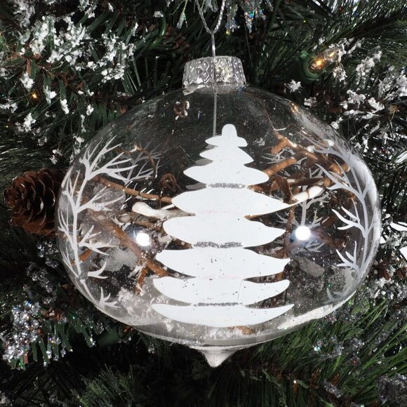 Christmas Ornaments Nature 3 Clear Filled Painted Grapevine Tree Snow - Picture 5 of 9